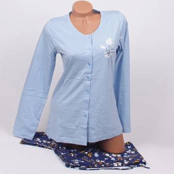 Image 1 of Памучна пижама с копчета в светло и тъмносиньо с цветя