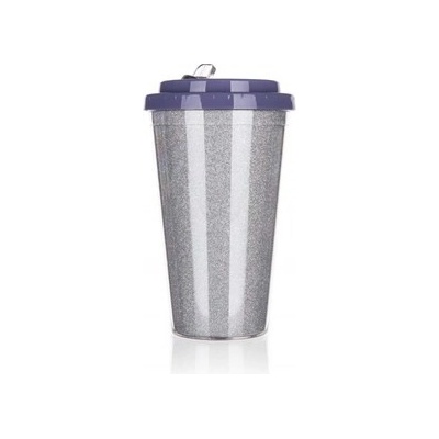 Banquet Hrnček cestovný dvojstenný GLITTERS 500 ml strieborný