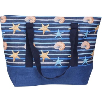 Синя плажна чанта с райе и морски звезди