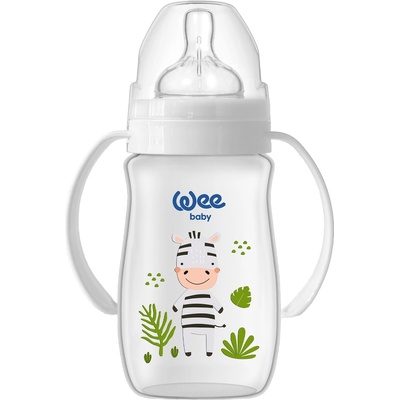 Wee Baby Шише за хранене с дръжки Wee Baby - Safari, PP, 250 ml, зебра (484)