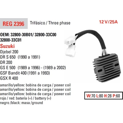 DZE regulátor napětí SUZUKI GSF 400 BANDIT 90-94; GS 500E 89-02; DR 650S 90-91 (ESR170) (32800-33C00)