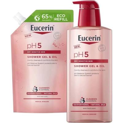 Eucerin pH5 Комплект - Душ гел с натурални масла и Еко пълнител, 2 х 400 ml