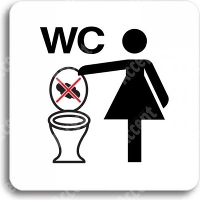 ACCEPT Piktogram zákaz vhazování předmětů do WC - bílá tabulka - barevný tisk bez rámečku