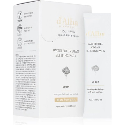 d'Alba Waterfull Vegan Sleeping Pack успокояваща хидратираща маска за нощ 4x12ml