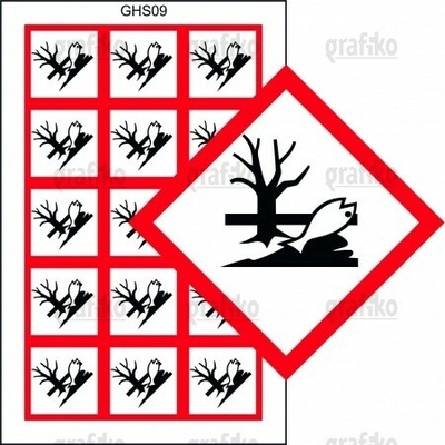 Grafiko | GHS 09 – látky nebezpečné pro životní prostředí - aršík - Materiál Samolepící PVC folie, Rozměr aršík 9ks 50x50mm