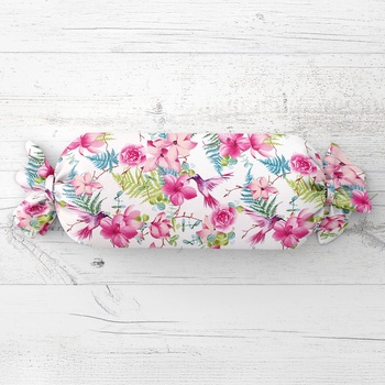 Biante Vankúš valec bonbon Sandra SA-493 Kolibríky s ružovými kvetmi na bielom 15x100