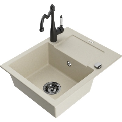 Mexen Enzo гранитна мивка 1-коморна с отцедник и кухненски смесител Carla, бежов - 6506-69-670700-70 (6506-69-670700-70)