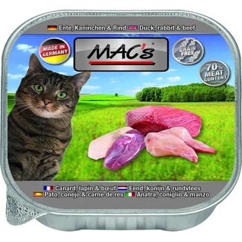 MAC's Mac’s Cat Adult GRAIN FREE, пастет за пораснали котки, БЕЗ ЗЪРНО, с Патешко, заешко и говеждо месо, 85 гр - Германия - 506VE