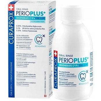 Curaprox Perio Plus+ REGENERATE CHX 0,09% s chlórhexidínu citroxom a kys. hyalurónovou 200 ml