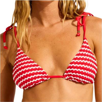 Seafolly Дамско бикини горнище Seafolly Women's Mesh Effect Slide Tri Bikini top - Chilli Red / White - размер 40 (EU) (150-4261-0515)