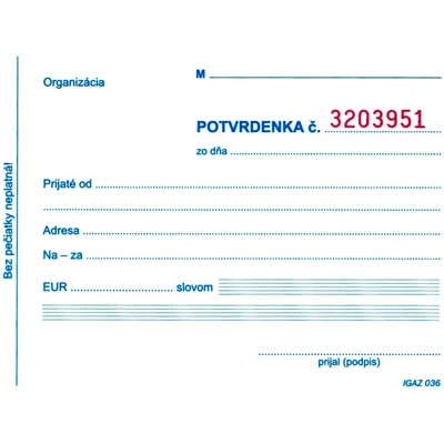 Igaz 036 Potvrdenka s juxtou A6 samoprepis 25x3
