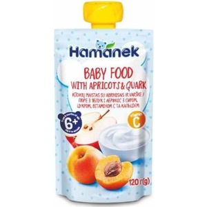 Hamanek Бебешко пюре Hamanek - Пауч с кайсии и кварк, 120 g (8595139783921) - baby