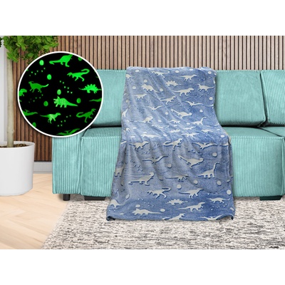 Textilomanie Svítící deka mikroflanel DINO BLUE modrá mikrovlákno 300 g/m2 150x200