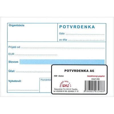 Igaz 288 Potvrdenka A6 -100 list