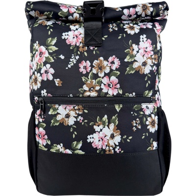 Tapple Černo-zeleno-růžový dámský rolovací batoh s květinami Flora 30 l