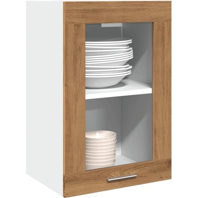 vidaXL Висящ стъклен шкаф "Lyon", дъб Artisan, 40x31x60 см, инженерно дърво (856099)