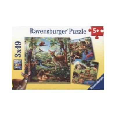 Ravensburger Verlag Ravensburger Kinderpuzzle - 09265 Wald-/Zoo-/Haustiere - Puzzle für Kinder ab 5 Jahren, mit 3x49 Teilen