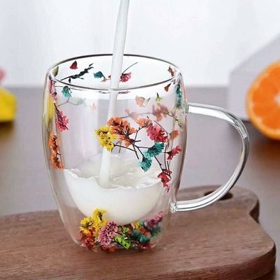 4Leaders Dvoustěnný skleněný hrnek s květinami 300 ml