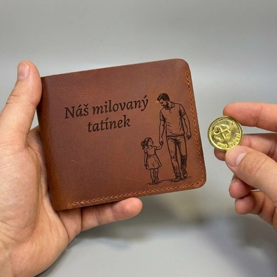 MAJESTIQ Ultra Slim II Luxusní hnědá kožená peněženka s gravírováním foto vč. monogram u textu