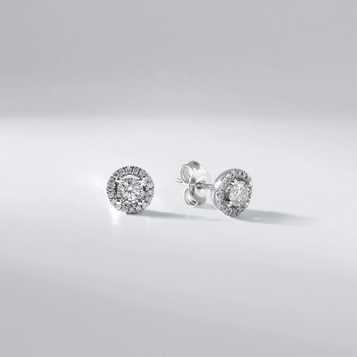 Lillian Vassago Klasické peckové náušnice v bílém zlatě s diamanty LLV59-DER043W