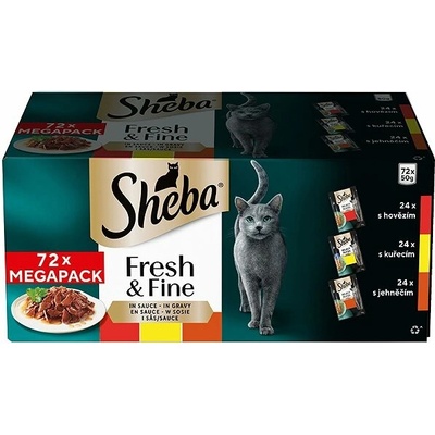 Sheba Fresh & Fine kuracie hovädzie a jahňacie v omáčke 72 x 50 g
