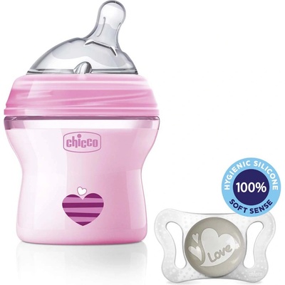 Chicco fľaša dojčenská Natural Feeling chlapec vzorka Cumlík Physio Micro ružová 150 ml