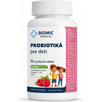 Biomic Medical Probiotiká pre deti s príchuťou maliny 1x90 cmúľacích tabliet