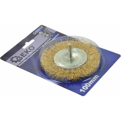 Drôtový kartáč kotúčový mosadzový 100 mm s trnom 10 x 120 mm – Geko
