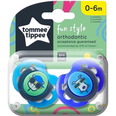 Tommee Tippee Ортодонтични залъгалки Tommee Tippee - Fun Style, 0-6 m, 2 броя, Куче и Котка (TT.0083.003)