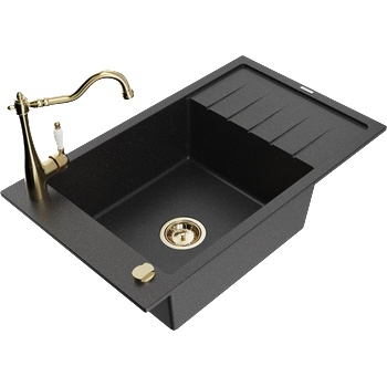 Mexen Elias гранитна мивка с 1 отделение с отцедник и кухненски смесител Carla, черен/сребърен металик - 6511-73-670700-50 (6511-73-670700-50)