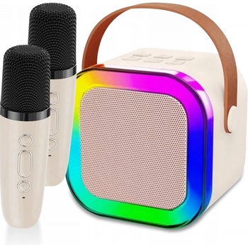 MINI PRZENOŚNY GŁOŚNIK KARAOKE RGB SET DVA MIKROFONY BLUETOOTH USB KABEL