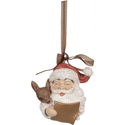 Clayre & Eef Závěsná vánoční dekorace Santa se srnečkem 9*5*9 cm