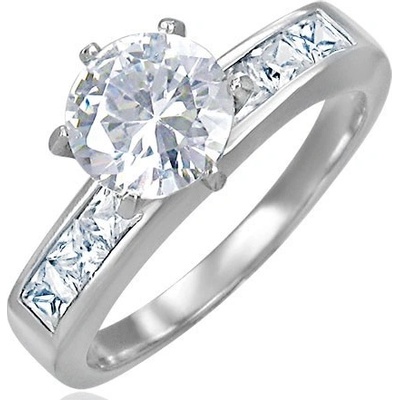 Šperky eshop Snubní ocelový prsten s vystupujícím středovým zirkonem D2.13