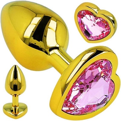 Lolo zlatý anální kolík z nerezové oceli s růžovým diamantem srdíčko průměr 2,7 cm