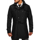 Bolf pánsky dvojradový kabát typu trenčkot s vysokým golierom a opaskom 0001 čierny