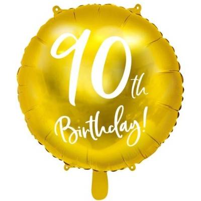 Party Deco Фолиев Балон с Надпис "90th Birthday", Златен (FB24M-90-019)