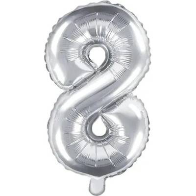 Party Deco Фолиев Балон Цифра, Сребърно - 35см - 8 (fb10m-8-018)