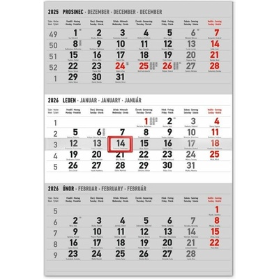 nástěnný 3měsíční standard šedý s českými jmény, 29,5 x 43 cm 2026 – Zbozi.Blesk.cz