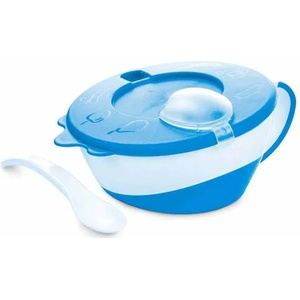 Canpol babies Купа за хранене с капаче и лъжица Canpol - Little Cow, Синя, 350 ml (31/406_blu)
