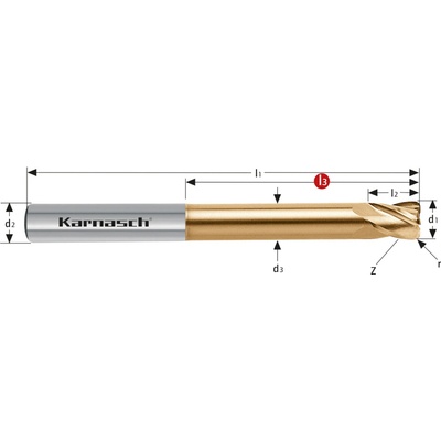 Karnasch 306437060005 | Tvrdokovová zápustková fréza so zaobleným ostrím 6/0,5x45-100x6 mm, Z=4