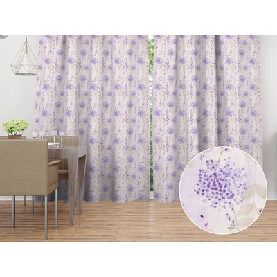 Biante Dekoračný záves PML-069 Fialové kvety na bielom 145x250 cm