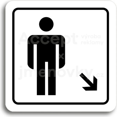ACCEPT Piktogram WC muži vpravo dolů - bílá tabulka - černý tisk