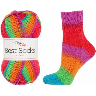 Vlna-Hep Best Socks 4-fach 7723 červená-zelená-modrá