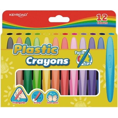 Keyroad voskové pastelky Twin Tips trojhranné mix 12 ks