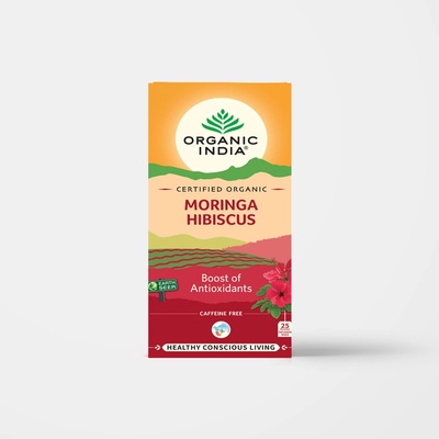 Organic India BIO porcovaný bylinný čaj moringa s ibiškem 25 x 2 g