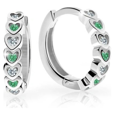 Danfil dětské náušnice kroužky C3341 z bílého zlata s kamínky Emerald Green