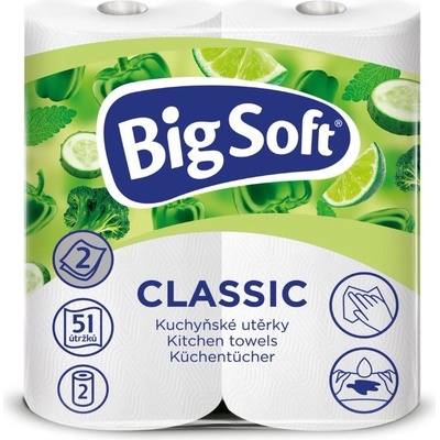 Big Soft papírové utěrky v roli Classic extra bílé 2 vrstvy 2 ks