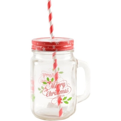 Perfect Home Pohár s uzáverom a slamkou Merry Christmas 450 ml