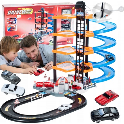 Majlo Toys parkovací garáž s výtahem a helikoptérou a 4 autíčka