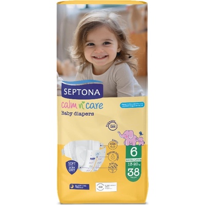 Septona Бебешки пелени Septona - Calm n' Care, Large, No 6, 13-20 kg, 38 броя (5201410886078)